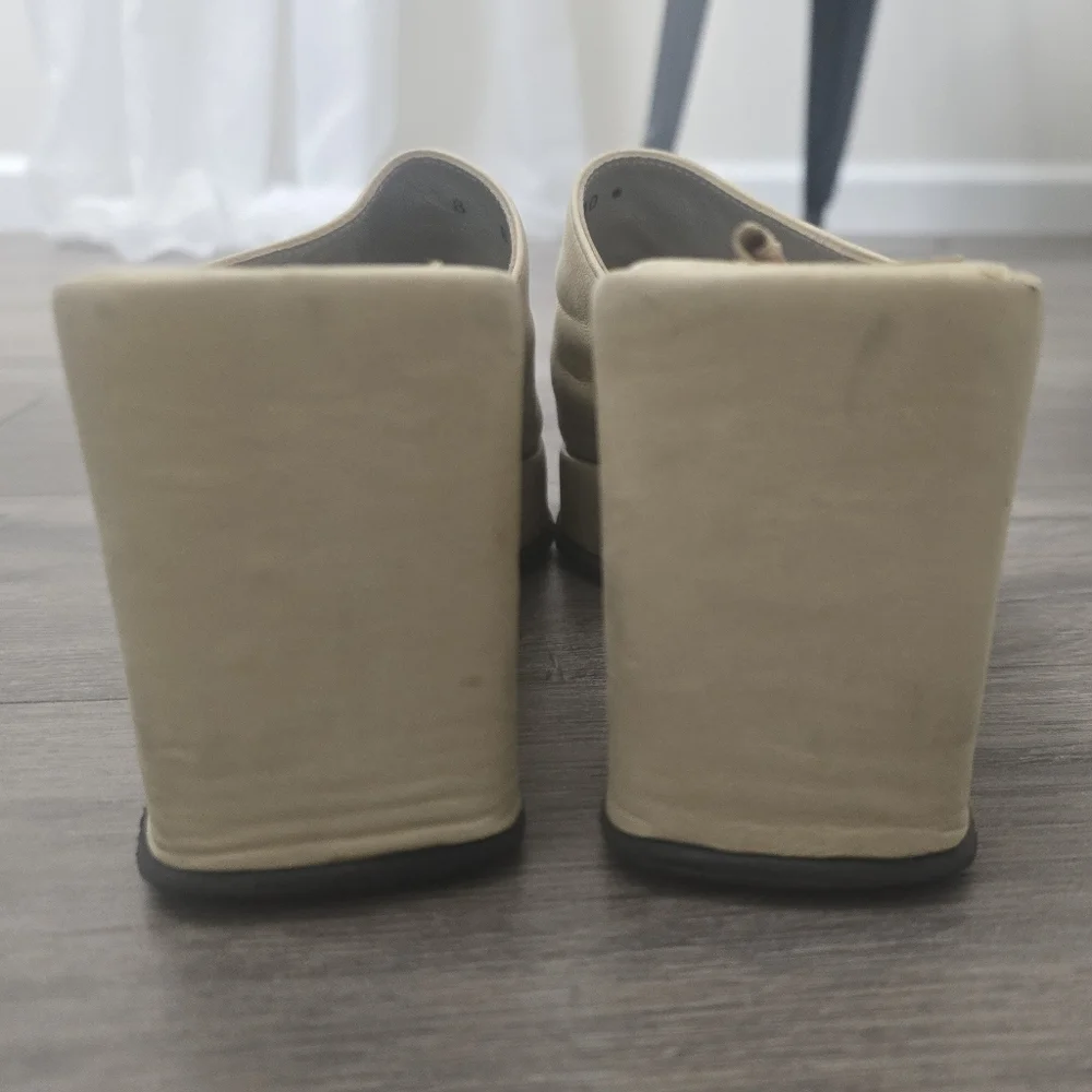 Robert Clergerie Leather Platform Mules Cream Womens Size 8 VTG